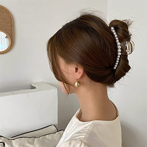 Deeka PEARLCLAWLARGE-5P 5 Pcs Large Pearl Hair Claw Clips White Black Thick Long Jaw Clips Barrettes Hair Accessories thumb #3