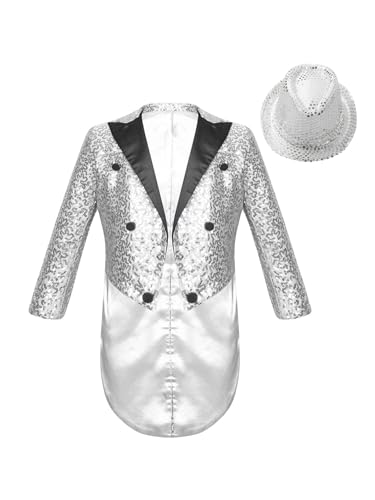 Sholeno Kids Boys Sparkly Jacket Coat One Button Blazer Tuxedo Wedding Tailcoat Jacket Outerwear with Hat Evening Gowns