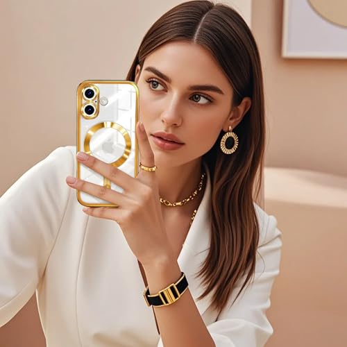Image of Misscase for iPhone 17 Case with Privacy Screen Protector, Built-in Lens Protector, Compatible with MagSafe, Anti-Yellowing Shockproof TPU, Bling Glitter Electroplated Cover 6.3 inch Gold