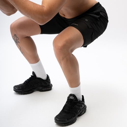 Image of Men's 2-in-1 Running Shorts | Built-in Compression Liner | 86% Nylon 14% Spandex | Zip Pockets | Anti-Chafe Quick-Dry | Reflective (in, Alpha, 2XL, Regular, Onyx Black)