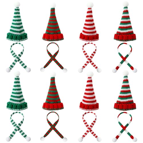 JUNEBRUSHS 8 Stück Mini Weihnachtsmützen Set mit Schal, Kleine...