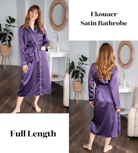 Image of Ekouaer Satin Robes for Women Long Sleeve Silk Bathrobe Soft Lightweight Full Length Sleepwear Bridesmaid Wedding Party Robes