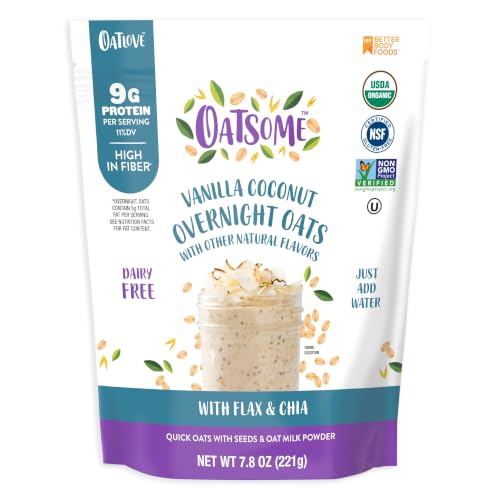 Image of Oatsome Gluten Free Vanilla Coconut Overnight Oats 7.8 Oz, Flax & Chia | Vanilla Coconut Whole Grain Oats, Flax Chia Oatmeal, Protein Breakfast, Quick Overnight Oats, Fiber, Just Add Water