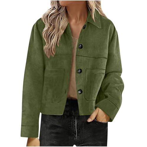 Women's Faux Suede Bomber Jacket Spring Lapel Pilot Coat Oversized Long Sleeves Trendy Streetwear Outerwear Button Down Suede Jacket Casual Cropped Coat Ladies Elegant Trench Coats Jackets for Women
