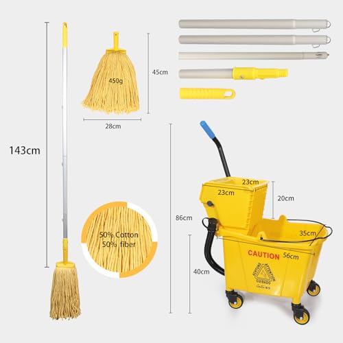 35-Qt Side Press Wringer Combo Commercial Floor Cleaning Rectangular Mop Bucket on Wheels, Yellow,Add One Commercial Mop and One Mop Head Replacement by OFO CHANGE YOUR LIFE - Image 2