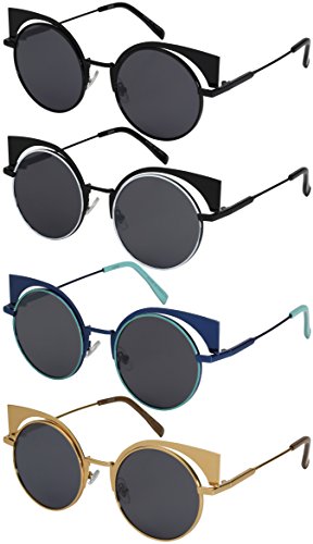 Cut Out Round Cat Eye Frames with Flat Flash Mirror Lens 23048-FLFM3