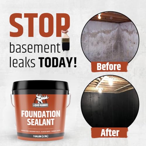 Liquid Rubber Basement and Foundation Repair Sealant - Waterproof Concrete Sealer & Crack Filler - Flexible Coating for Indoor & Outdoor Use - Waterproofing Paint - Black, 5 Gallon