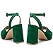 KHPAERMEI Platform Heels for Women 3.54 Inches Chunky Heels Green Wedges Sandals Square Toe Strappy Heel for Wide Feet Dress Pumps Shoes