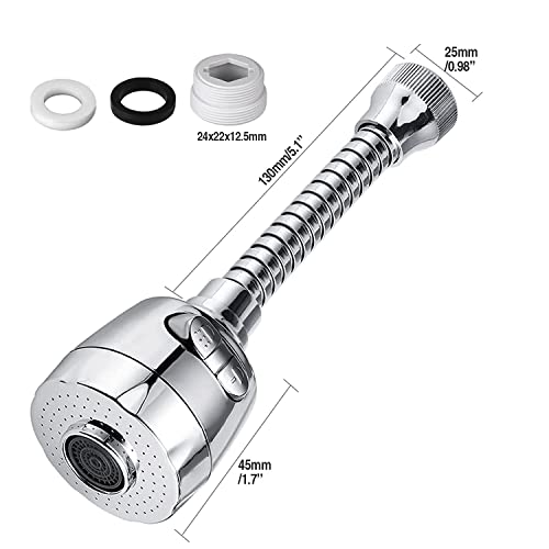 Image of YANCI Kitchen Tap Faucet Extension 17.5cm 360 Degree Rotatable Anti-Splash Extender with Hose Spray Head Swivel Aerator Foam & Rain Mode for Kitchen, Bathroom, Silver, Flexible Nozzle-A