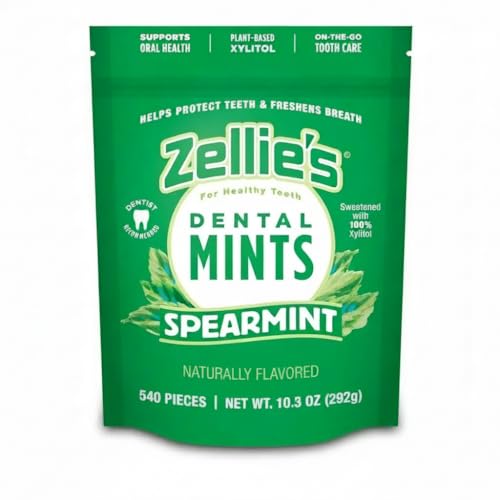 Zellies | 100% Xylitol Sugar Free Spearmint Breath Mints | Non-GMO, Low-Calorie, Gluten Free, Vegan & Kosher Mints (540 Count (Pack of 1))