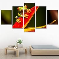 SIGNWIN 5 Panel Canvas Wall Art Amphibians Closeup Decorative Elements Frog Hallway Impressionism Multicolor for Home Decorations Ready to Hang - 60