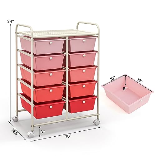 image for Giantex 10 Drawers Rolling Cart, Classroom Organizers, Storage Cart wi