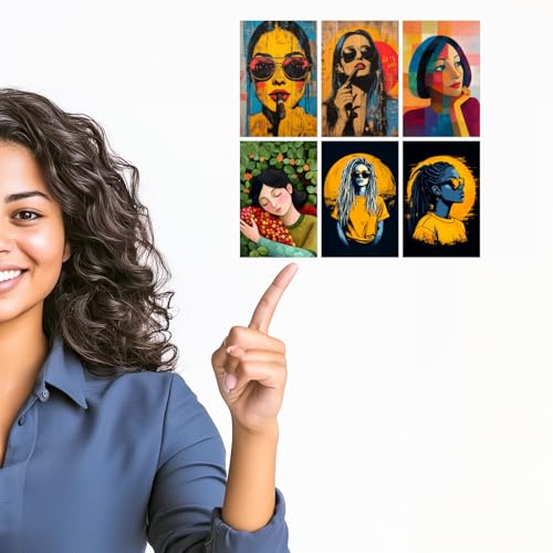 Image of SiddArtify Modern Portrait Wall Art Prints Set - Contemporary Woman Poster Decor for Living Room Bedroom Office - Set of 2-4x6 Inch - Board (Pack of 6) - Sticker (Pack of 6)