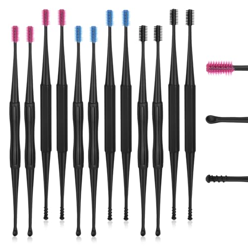 Gjinxi 12PCS Q-Grips Ear Wax Removal-Spiral Ear Wax Removal Tool, Reusable Earwax Removal Kit Safe Ear Cleaner, Soft Silicone Double Sided Head Ear Wax Removal Kits for Olders Adult Kids