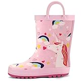 K KomForme Kids Rain Boots Waterproof Printed Rubber boots with Handles, Size 10 Toddler, Unicorn Li