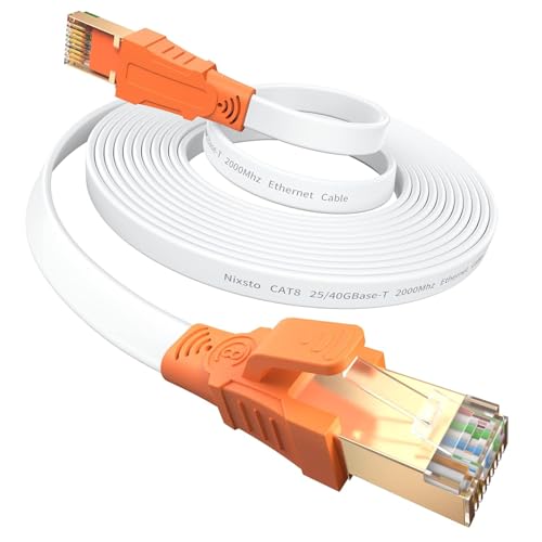 5 Metros Cable Ethernet, CAT8 Cable de red Alta Velocidad Banda 40 Gbps 2000 MHz, Plano Cable LAN con Conectores RJ45 para Routers,Módems,Consolas y TV Box, más Rápido que el cable Cat5e/Cat6/Cat7