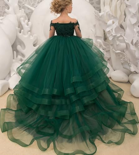 Princess Long Sleeve Flower Girl Dresses Appliques Ruffles Tulle Pageant Dresses for Girls Kids Party Ball Gowns4