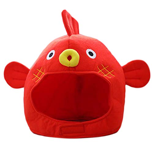 Montesy Halloween Funny Cartoon Puffer Fish Plush Hat Stuffed Toy Headgear Cosplay Props Hooded Hat, Red
