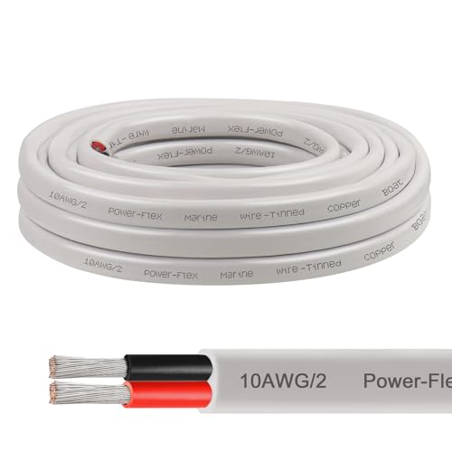 10 Gauge Marine Wire 10FT 10 AWG Tinned Copper Oxygen-Free Boat Cable Duplex Waterproof & Corrosion Resistant for Automotive RV Solar LED Outdoor Use