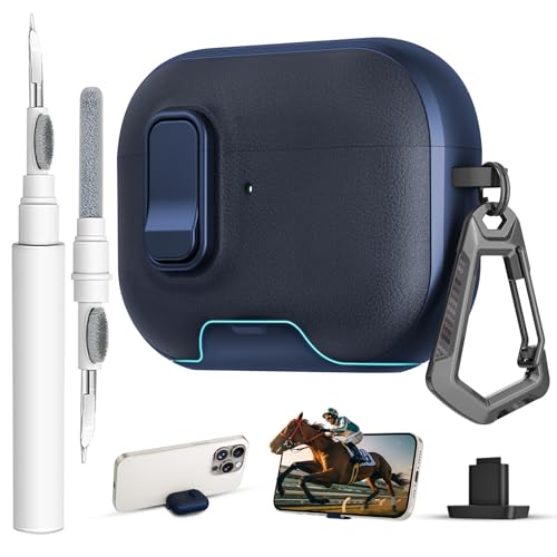 Image of for AirPods Pro 3 Case with Lock,TPU Leather Texture Durability Anti-Lost & Shockproof Protective Cover Accessories with Cleaning Kit in Keychain for Apple iPod Pro 3rd Generation 2025(Midnight Blue)