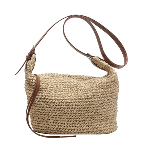Sac à bandoulière vintage en paille spacieux et ajustable pour femme