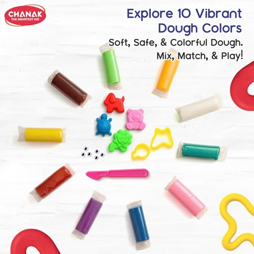 Image of Chanak Moldy Magic Creative Art & Craft Playdough with Foldable Suitcase, Air Dry Clay for Toddlers & Kids Age 3+, Includes 10 Colorful Dough 25gm Each & 13 Sculpting Tools, Non Toxic & Non Sticky