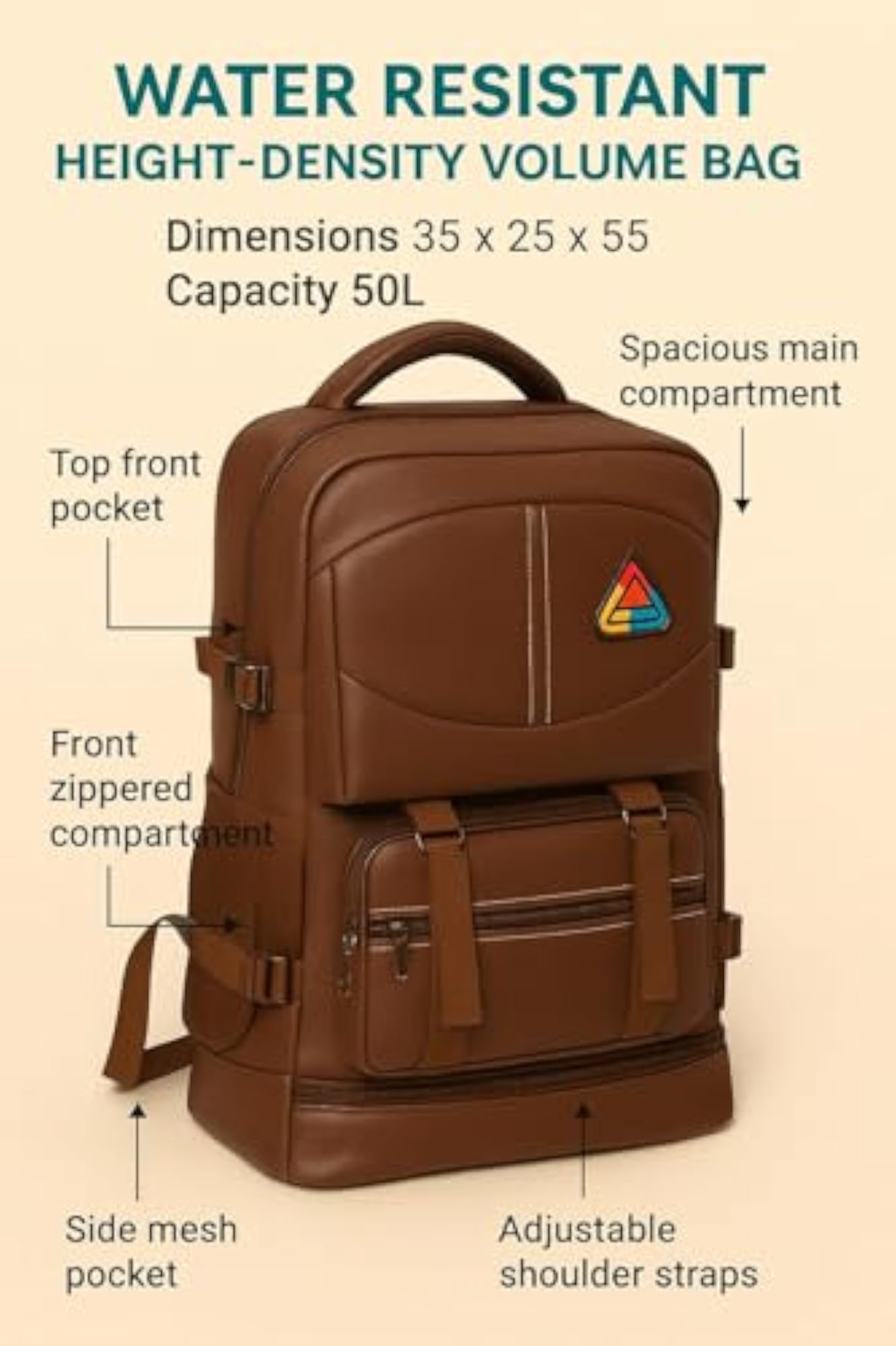 Mophonics Stylish PU Leather Backpack, Large Capacity Travel Bag