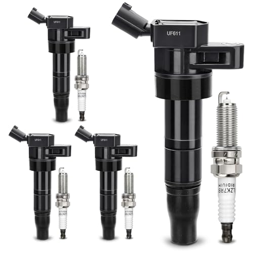 Image of UF611 Ignition Coil & XP6203 Double Iridium Spark Plug OE#27300-3F100 C1667 | Fits for Hyundai Sonata Santa Fe Sport Tucson Genesis Equus /Kia Sorento Optima K900 Sportage Borrego