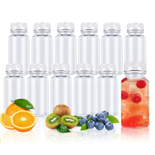 DODHEG 3 Ounce 12 Pcs Plastic Juice Bottle Reusable Bulk Beverage Containers with White Lids for for Bottled Water Cold Drinks Fresh Blended Juices and Other