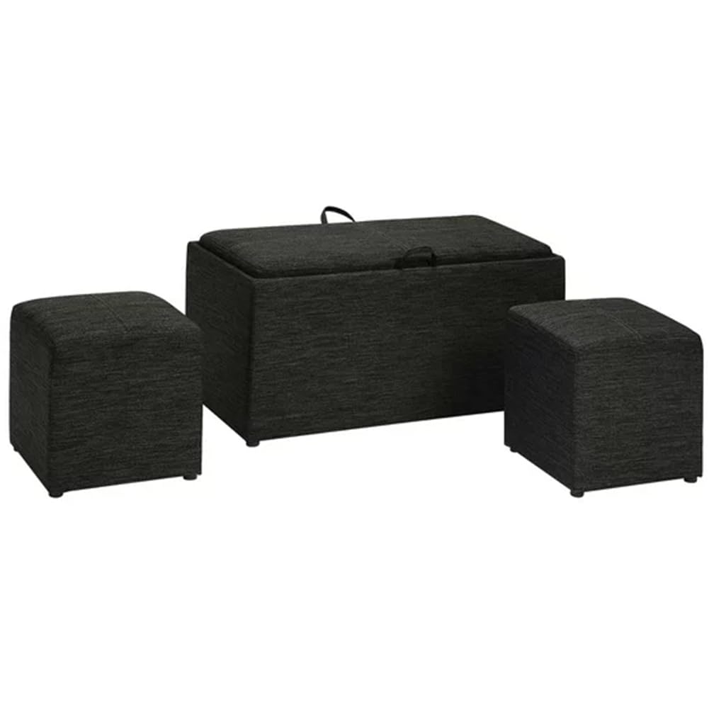 Tabouret en tissu lin gris et son coffre de rangement multifonction haut de gamme