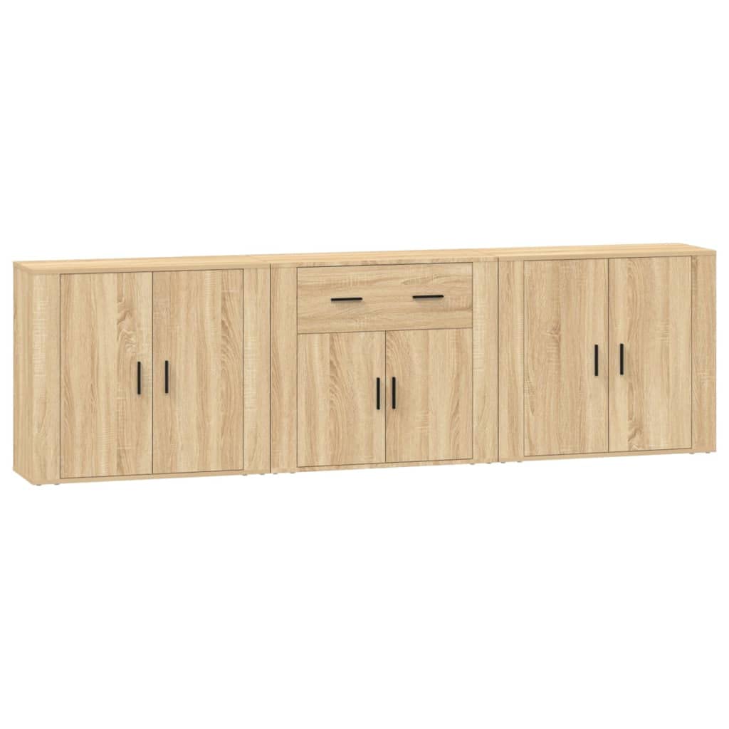 Kredens zestaw 3 szt. dąb Sonoma materiał drewnopochodny, 80 x 33 x 70 cm, uniwersalna przestrzeń do przechowywania, szafa do salonu, kuchni, korytarza, nowoczesny design, trwała i odporna na