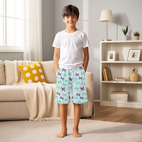 Blue Green Bow Sleep Shorts Summer Pajama Shorts Elastic Waist Sleep Bottoms with Pockets 6-14 Years 5