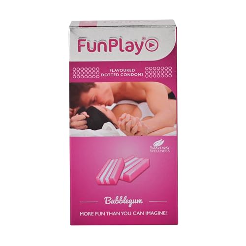 Image of Funplay Bubblegum Dotted Condoms 10 PCS | Flavoured Latex Condoms with Dots | Pre-Lubricated Smooth Surface | Comfortable Fit | Travel Friendly Pack | For Men