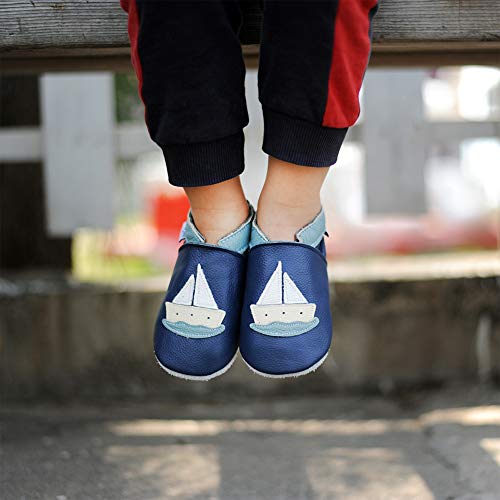 image for Mejale Cartoon Sailboat Soft Sole Leather Baby Crib Shoes Infant Toddl