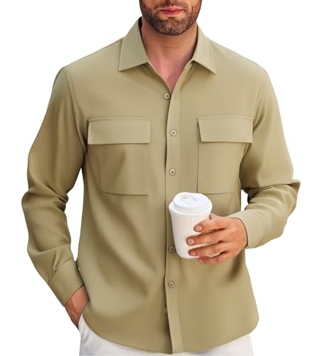 Alex Vando Mens Button Down Shirts Two Pockets Long Sleeve Casual Dress Shirt for Men