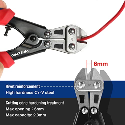 Image of WORKPRO Mini Bolt Cutter 8-inch, Spring Loaded Small Heavy Duty Wire Cable Cutter, Snips Clippers with Soft Anti-Slip Handle