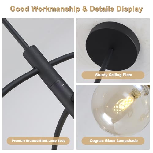 Image of 5 Light Modern Brass Chandelier Fixture Globe Glass Shade Pendant Light Black Kitchen Large Chandelier for Dining Room Kitchen Bedroom