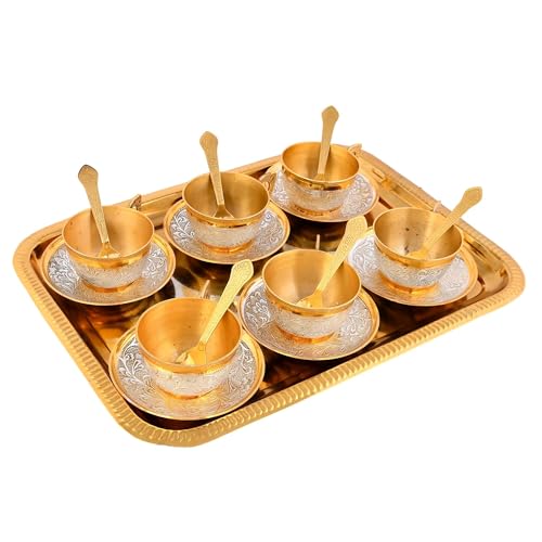 Image of Silver Plated Cup Saucer Set with Tray in Velvet Box | Cup Saucer Set of (6 Cups + 6 Saucer 6 Spoon + 1 Tray) | Luxury Handcrafted | Dishwasher Safe | Ideal for Daily Use & Gifting |