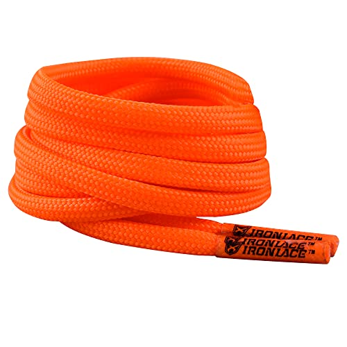 IRONLACE - Paracord 550 Laces Type III, Heavy-Duty, Universal Boot & Shoe Laces, Stretchable Nylon, 550-Pound Breaking Strength, Orange, 9/64 Inch (3.5mm) Tip Diameter, 45-Inch, 1-Pair