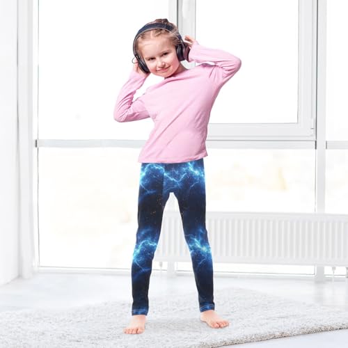 Thunderbolt Abstract Blue Lightning Girls Leggings Kids Yoga Pants Dance Active Tights 4T4