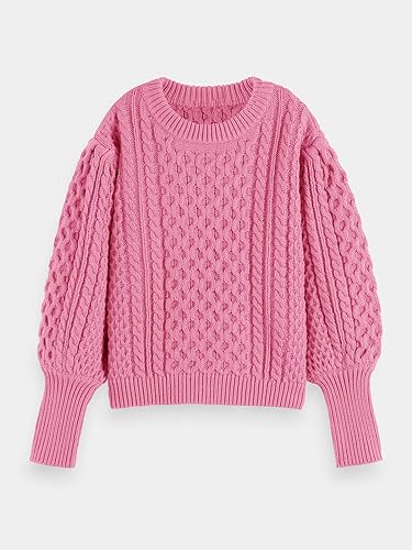 Image of rrhss Girls Cable Knit Sweaters Kids Fall Fashion Puff Sleeve Ribbed Cuffs Crewneck Clothes 5-14 Years