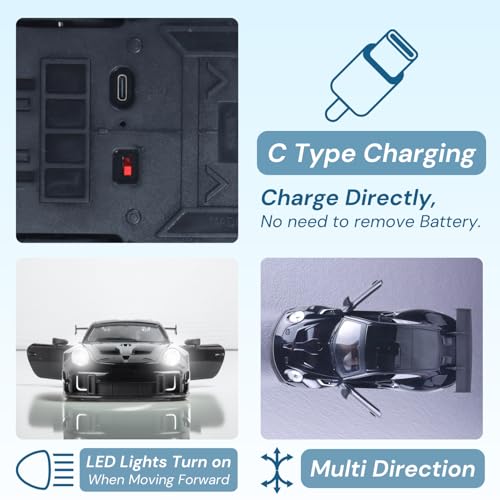 Image of Popsugar Door Opening Remote Control Car|Rechargeable 1200mAh Lithium Battery|C-Type Charging|75-Min Runtime|2.4G Long Range Remote (100+ ft)|HighSpeed RC Car|Gift for Kids|Made in India (Black)