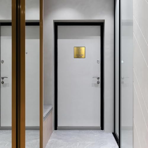 Image of Premium Brush Steel Finish Acrylic Changing Room Door Sign Easy to Mount Self-Adhesive Tape Signage for Hotel Office Resort Society Corporate Business.