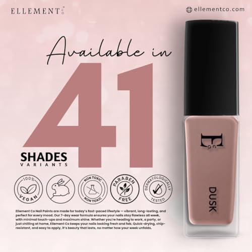 Image of Ellement Co Dusk Nail Paint for Women 10 ML | Soft Nude Pink Nail Colour | High Gloss Long Lasting Polish | Quick Dry Smooth Application | Chip Resistant Formula with Salon Like Finish | Vegan, Non-Toxic for Office & Party