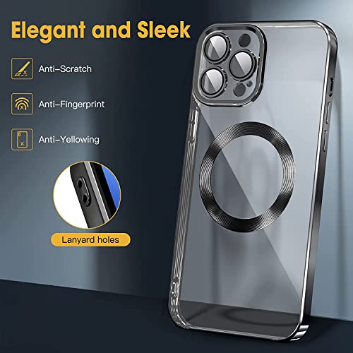 Image of VONZEE Electroplating Transparent Clear Logo Back Cover TPU Compatible with iPhone 13 Pro Max Case, Compatible with Magsafe, Full Body & Individual Camera Protection for Each Lens (Black)