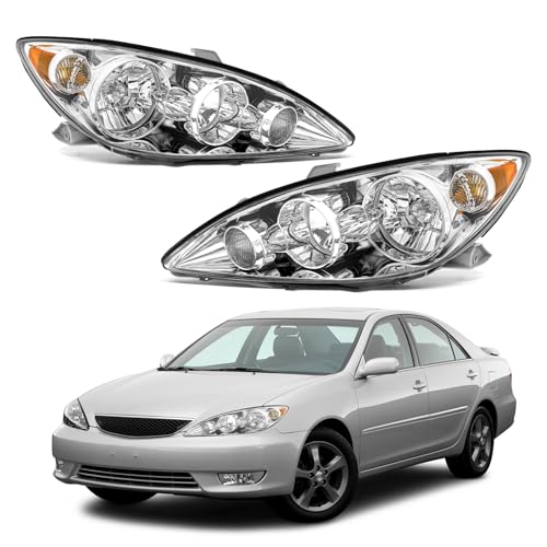 Compatible with Toyota Camry 05-06 Headlights Assembly/2005 2006 Camry Headlamp Amber with Chrome Housing Driver and Passenger Pairs(W/O Bulbs)