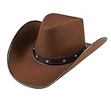 Este bonito sombrero en aspecto de fieltro actúa como un tocado del salvaje oeste y, por lo tanto, es ideal para vaqueros y chicas silvestres