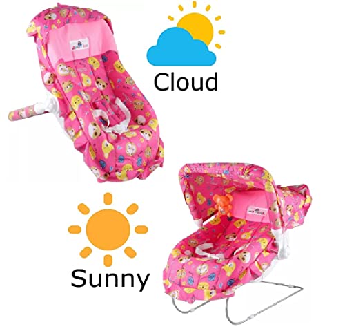 Image of Joyride Multipurpose Adjustable Carry Cot /Bouncer /Rocker with Mosquito Net Bouncer (Pink) ?Plastic & Polyster