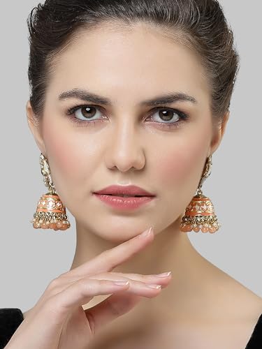 Image of Karatcart Gold Plated Pearl Chain Kundan Kaanchain Earrings for Women