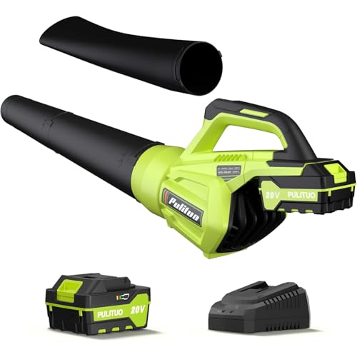 Leaf Blower 20V Leaf Blower Cordless with 4.0Ah Battery and Charger, High Power 400 CFM Electric Leaf Blowers, Lightweight Handheld Cordless Blower for Lawn Care Yard Patio Garden Leaves Dust (Green)